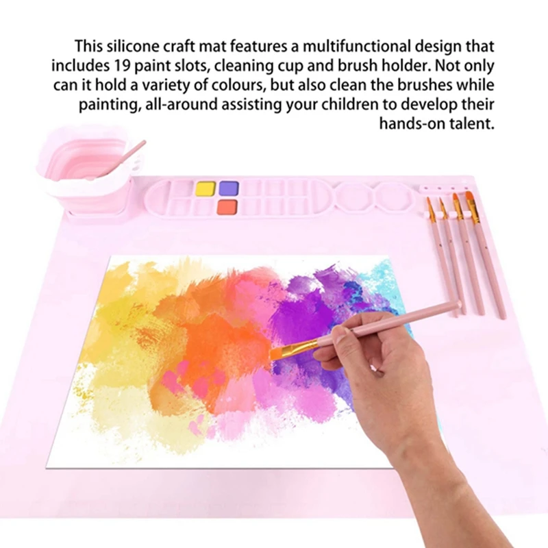 Silicone Painting Mat,Silicone Art Mat, Art Mat With Cup, Easy Clean Up, Protects Surfaces Perfectly. For Paint, Color
