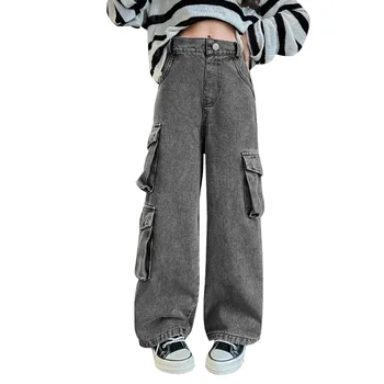 Girls Cowgirl Ripped Bow Jeans 4 New Arrival Cowgirl Fashion Ripped Jeans with Holes for Tween Child Age 5-14 Years Girls Street Bow Jeans Pants Broken Trousers 4