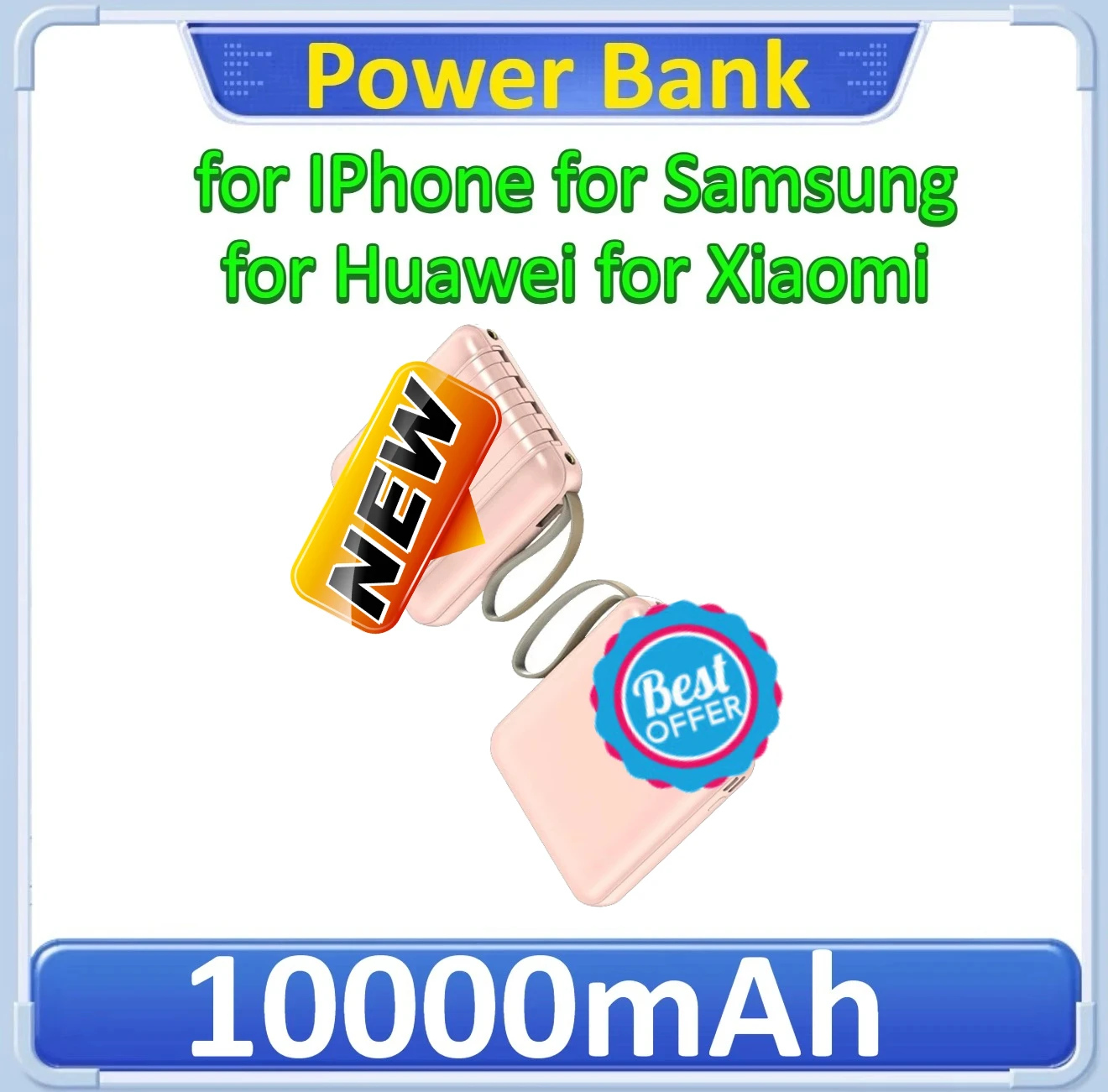 

Mini Power Bank Built in Cable PowerBank Digital Display Portable for IPhone for Samsung for Xiaomi 10000mAh