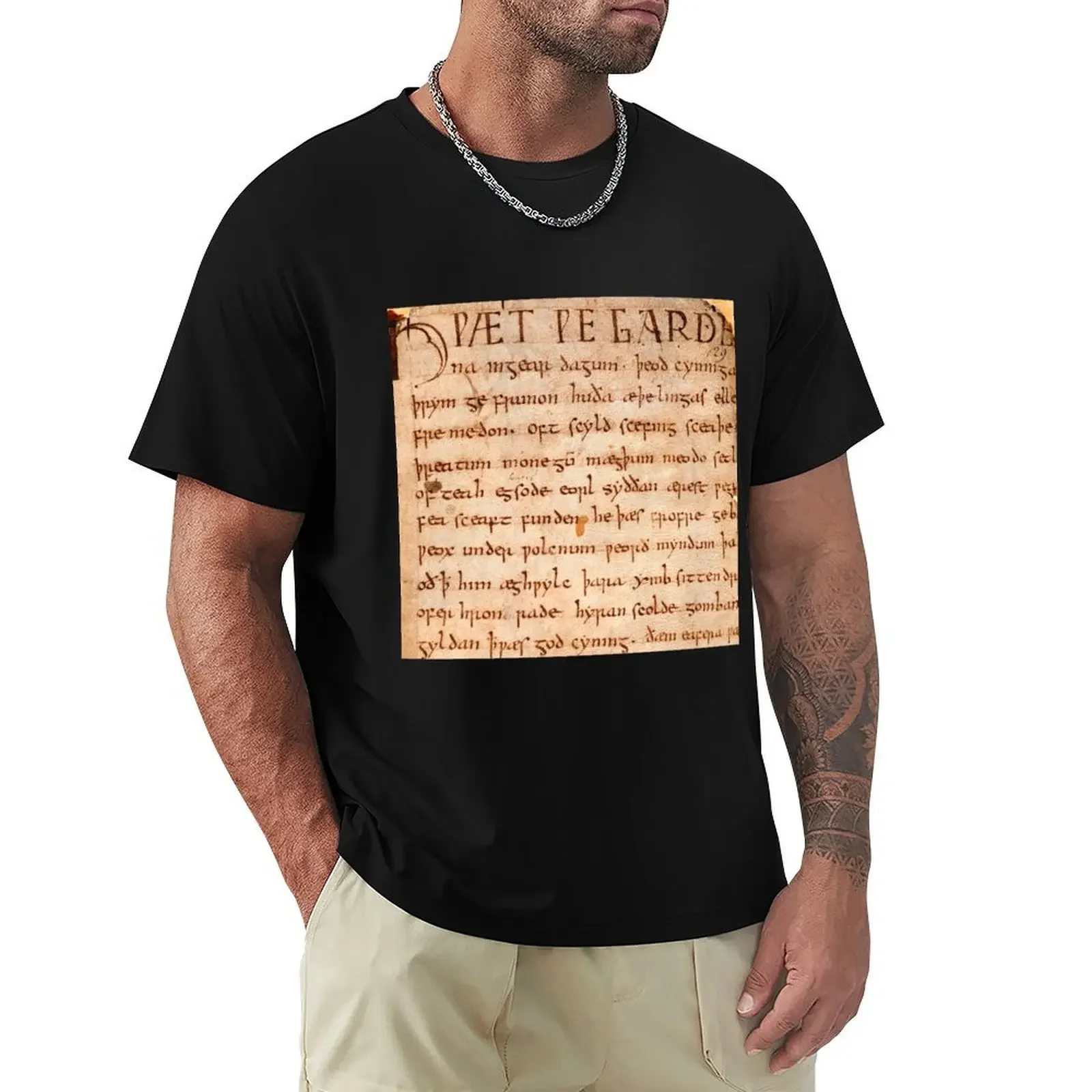 Beowulf's oldest known written copy. T-Shirt vintage graphic tee boys whites shirts graphic summer top Men's cotton t-shirt