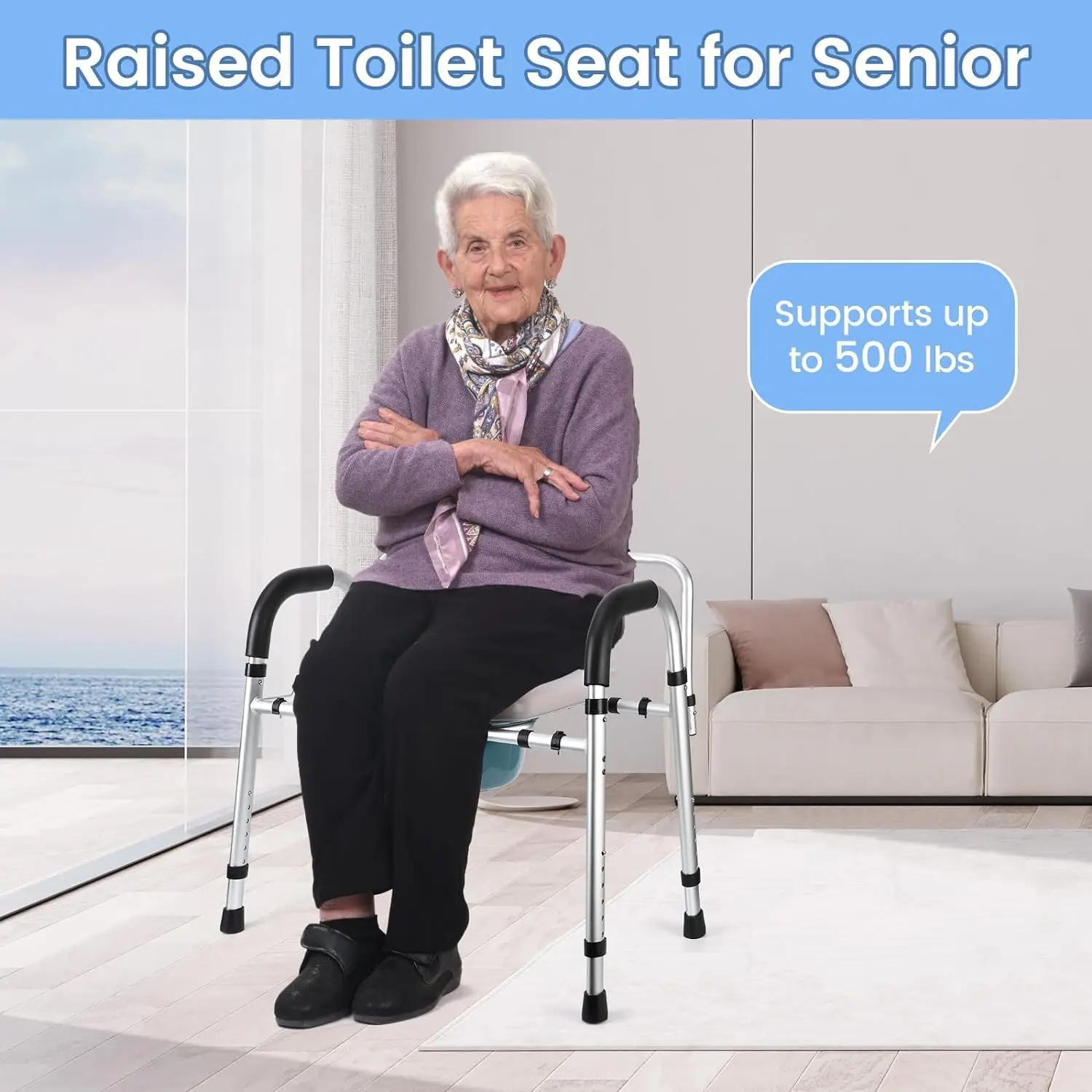 Adjustable Raised Toilet Seat Back and Handles Paper Holder Raised Cover for Senior up to 500lbs for Elderly and Disabled Safety