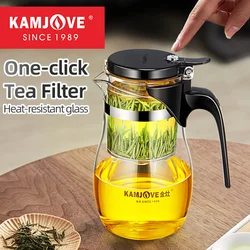 KAMJOVE One-button Filter Teapot,Heat-resistant Glass Tea Set Filter Tea Pot Kettle Press Art Tea Cup 600ml Tea Coffee Maker