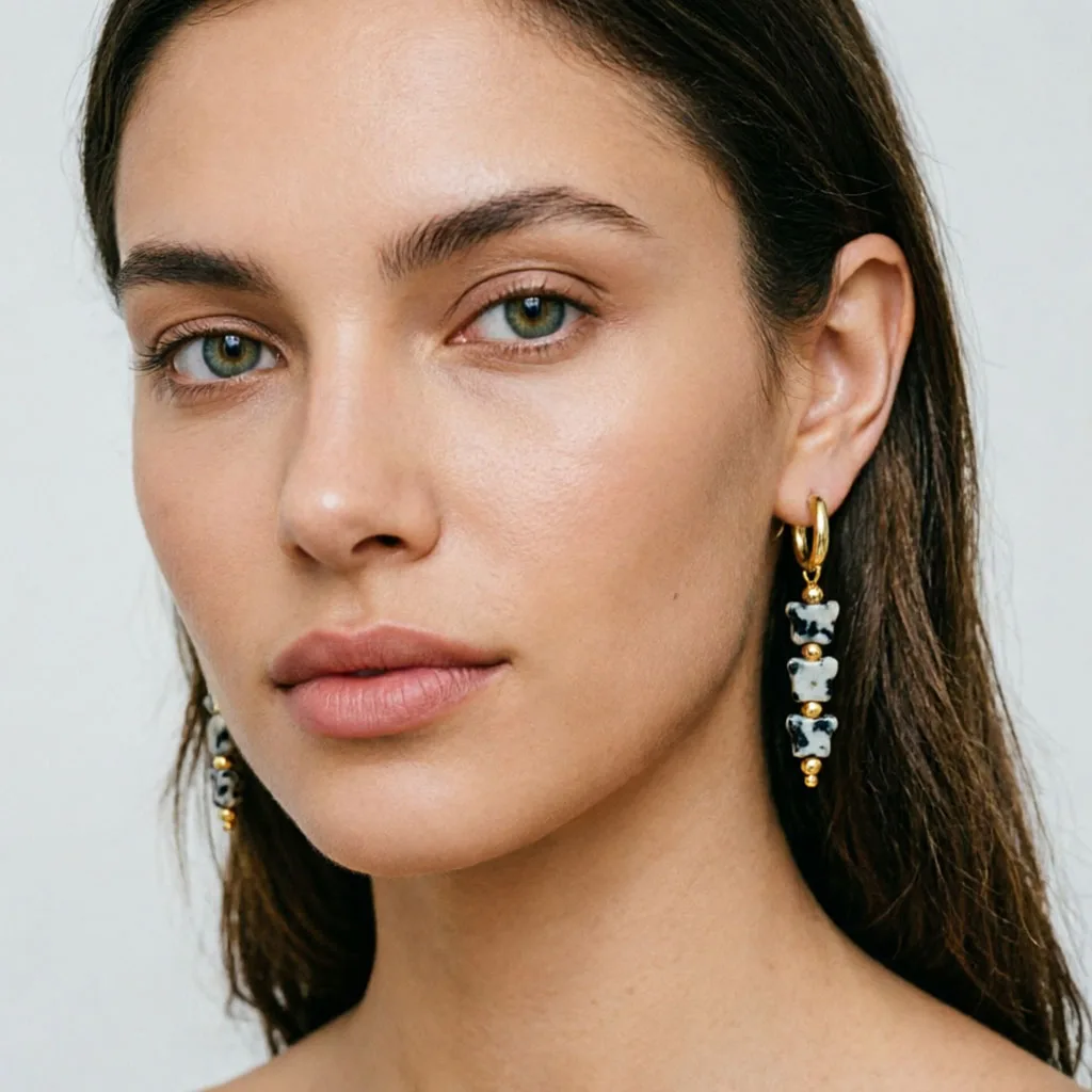 316L Edelstahl Creolen für Damen 2026 Natürlicher Jaspis Herz Mond Stern Anhänger Ohrringe Böhmischer Schmuck – Detail 2