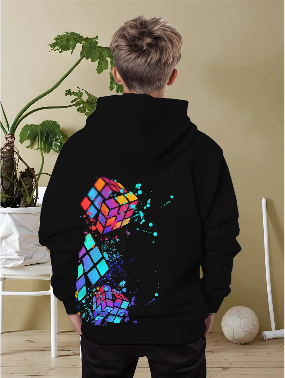 Cubo di Rubik colorato stampato cartone animato moda per bambini vestiti all\'aperto per bambini felpe con cappuccio per bambini vestiti per ragazze