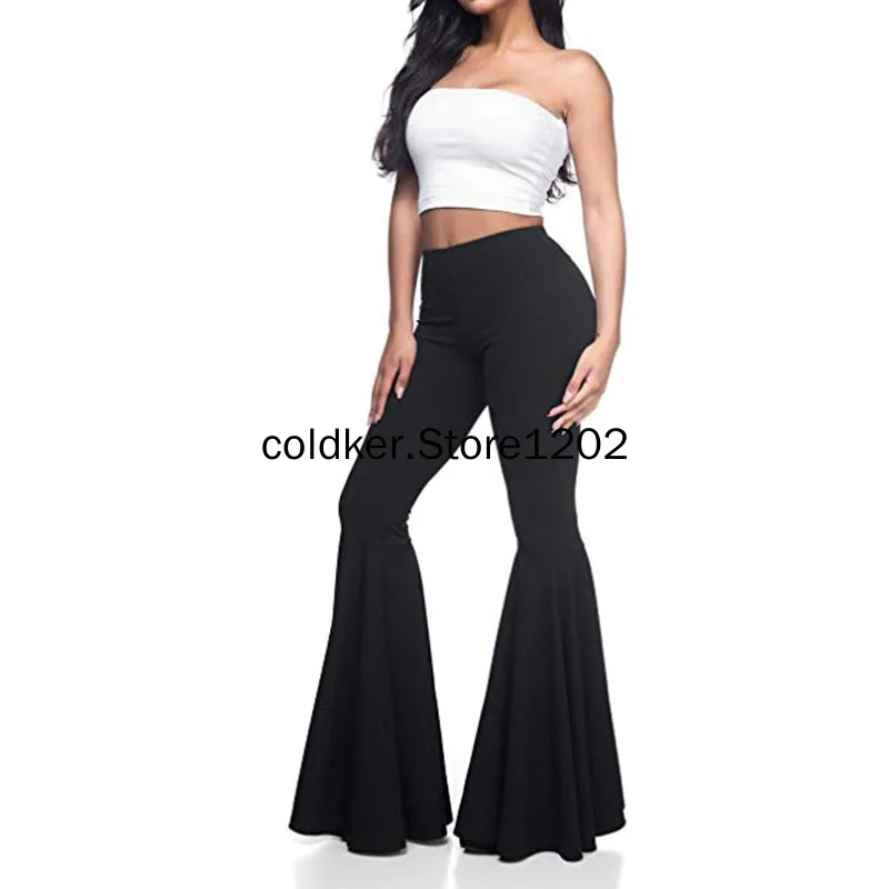 2023 Women\'s Fashion Bell-Bottoms Solid Color Trousers Mermaid High Waist Casual Fashion Pleated Flare Pants Daily Trendy S-XXXL