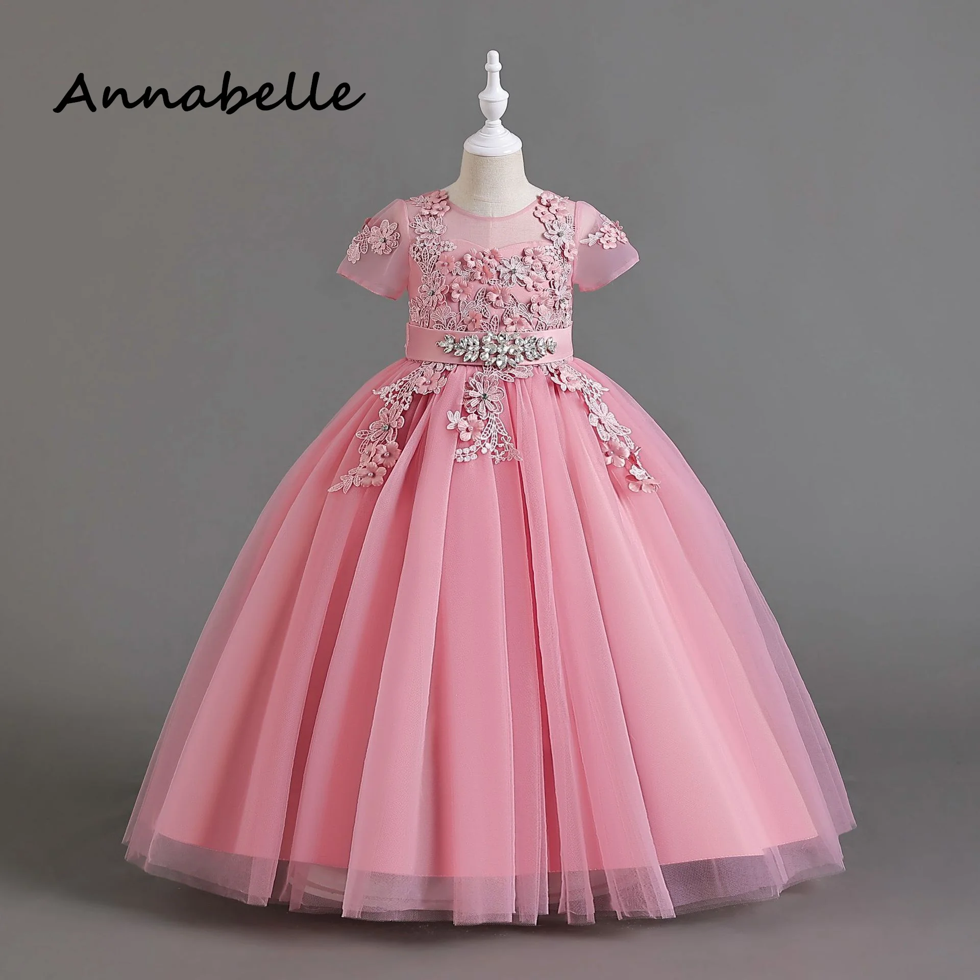 Annabelle Blume Baby Mädchen Bogen Kleid für Hochzeiten Vestidos Para Niñas Party Kinder Spitze geschwollene elegante Weihnachts prinzessin Kleider