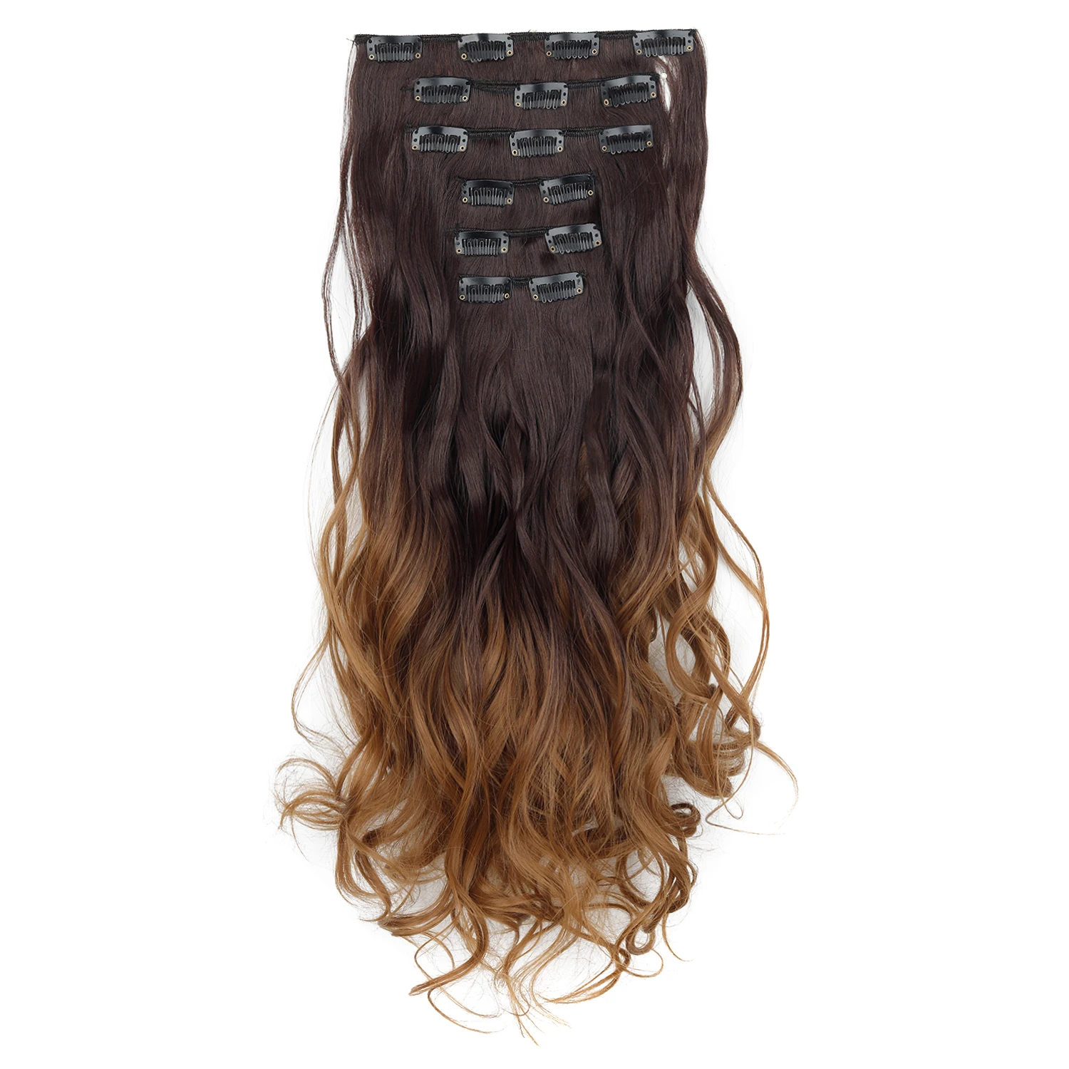 Clip in Hair  Extensions 6PCS Hairpiece 20Inch Long Wavy Synthetic Thick Double Weft Hair for Women Gradient Color Daily Use