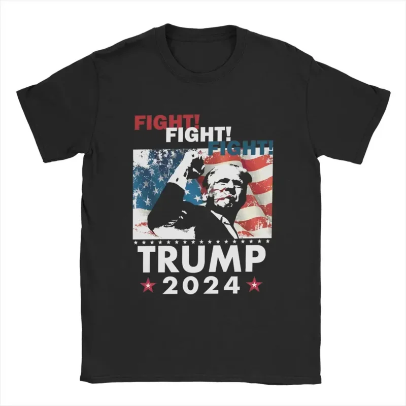 Kampf Kampf Kampf! Trump 2024 Herren-T-Shirts, Assassination Attempt, Neuheits-T-Shirts, kurzärmeliges T-Shirt mit rundem Kragen, Baumwolle, Sommer