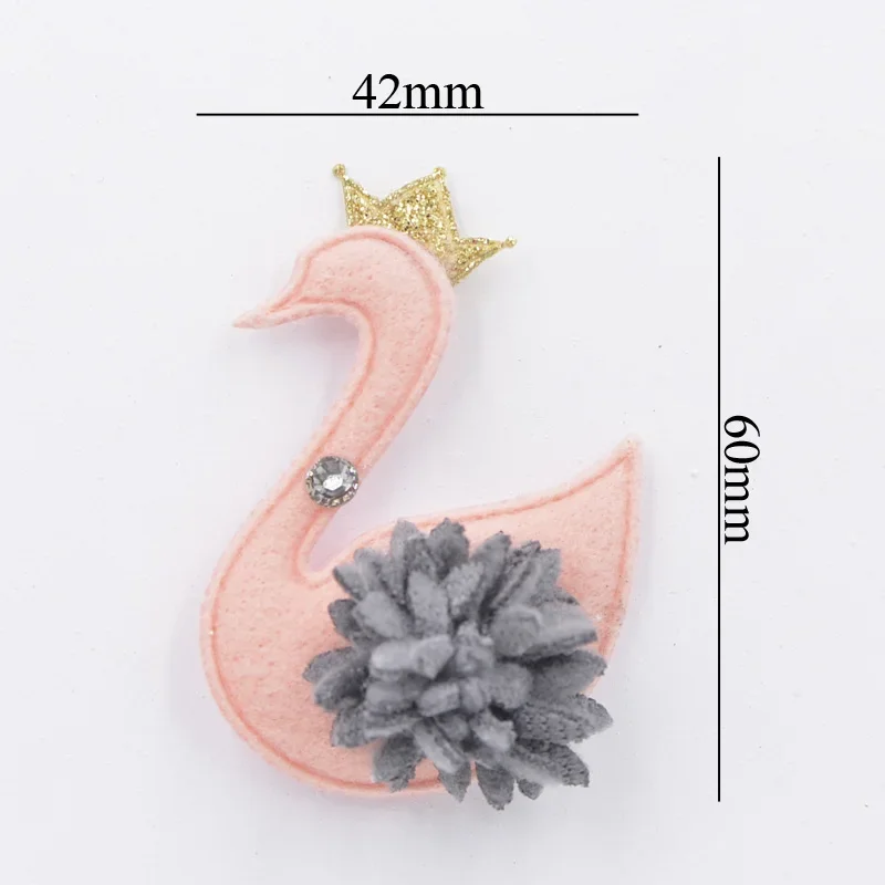 4/6Pcs 6CM Plush Fabric Pads Appliques Crown Rhinestone Flower Kawaii Swan Patches for Clothes Sewing DIY Hair Bow Ornament