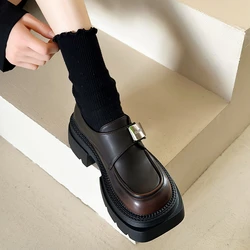 Womens Derby Shoes Clogs Platform Modis All-Match Loafers With Fur Round Toe Casual Female Sneakers Leather New Cross Creepers S