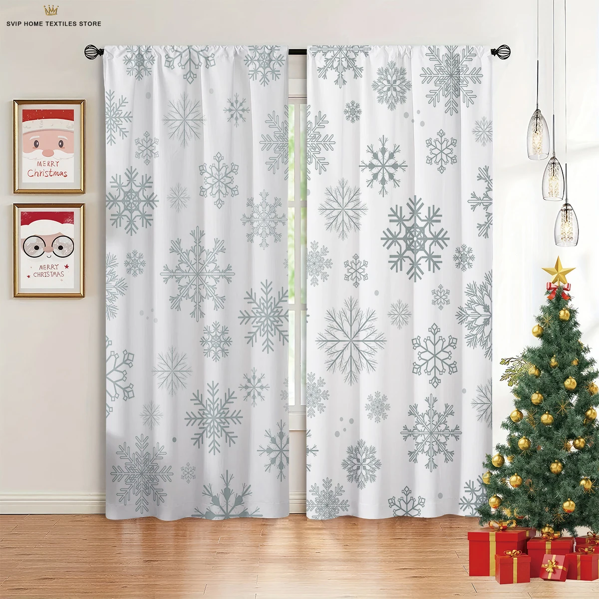 2pcs Snowflake Santa Claus Christmas Decorative Curtains Holiday Party Decorative Curtains New Year Gifts Machine Washable