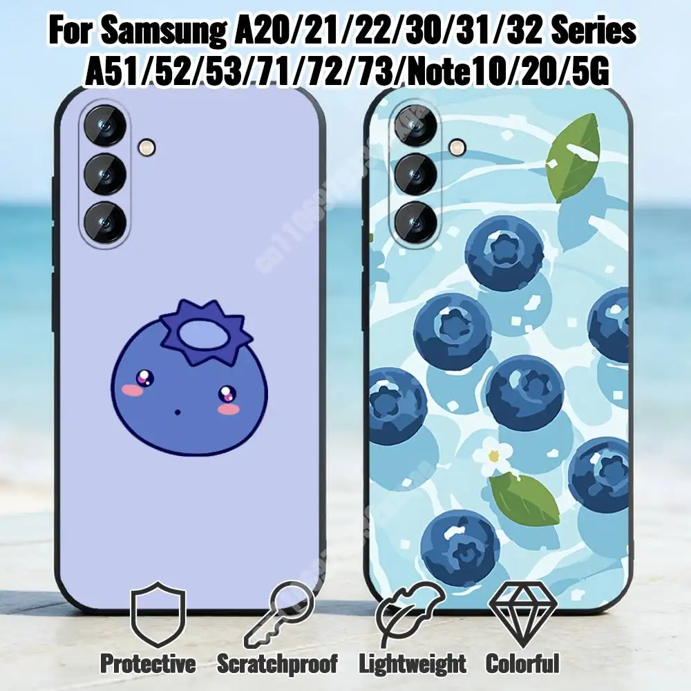 Cartoon Blueberry Pattern Phone Case for Samsung Galaxy A73 72 71 70 A32 31 30 S 5G 4G A13 A12 TPU Cover
