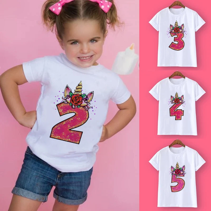 Children T-shirt Kawaii T Shirt Happy Brithday 2-8 Years Old Cartoons Casual Clothes Anime Tee Shirts Kid Clothing For Girls