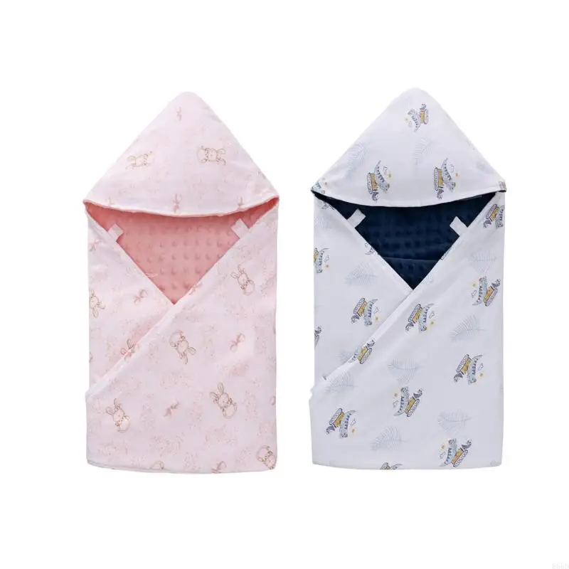 

Baby Hooded Blanket Cartoon Envelope Infant Receiving Blanket 90x90cm Soft Breathable Strollers Cover for Newborns E65D