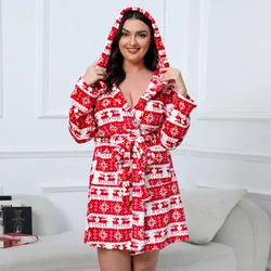 Warm plus size flannel nightgown fashion daily comfort loungewear thickened bathrobe Christmas deer holiday morning gown