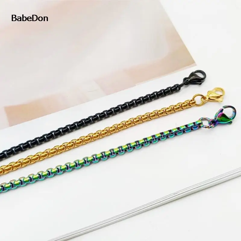 BabeDon Rope Chain Box Necklace Stainless Steel Chains Link Necklaces Pendant DIY Jewelry Never Rub Off 2MM 2.5MM 3MM 4MM