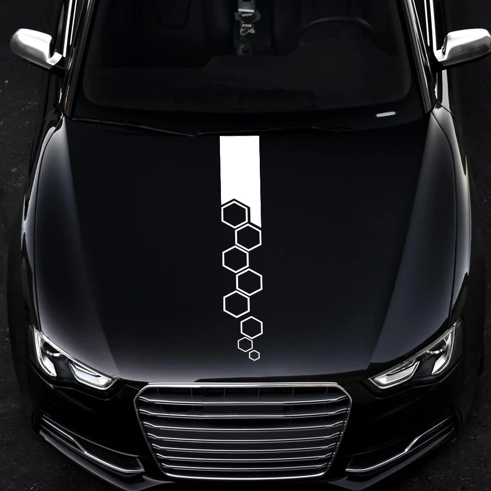 Car Hood Stickers Hexagon Stripes Graphics Auto Body Engine Cover Bonnet Vinyl Decals PVC Car Body Tuning Decoration Accessories