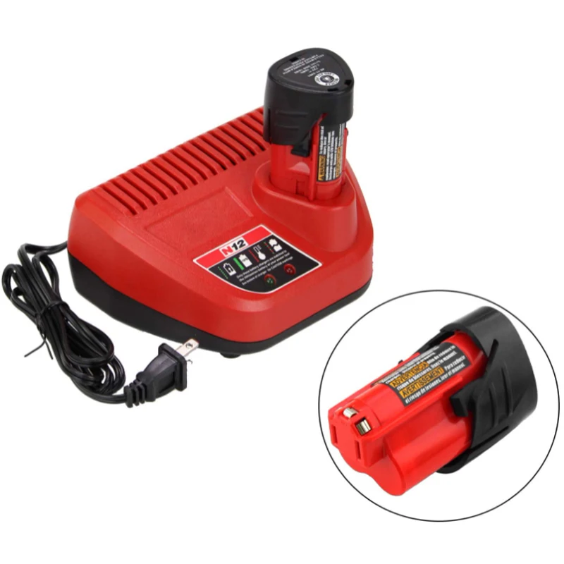 Replacement Charger Compatible For Milwaukee 12V Battery Charger for 48-59-2401 M·12 Lithium Battery LED Indicating