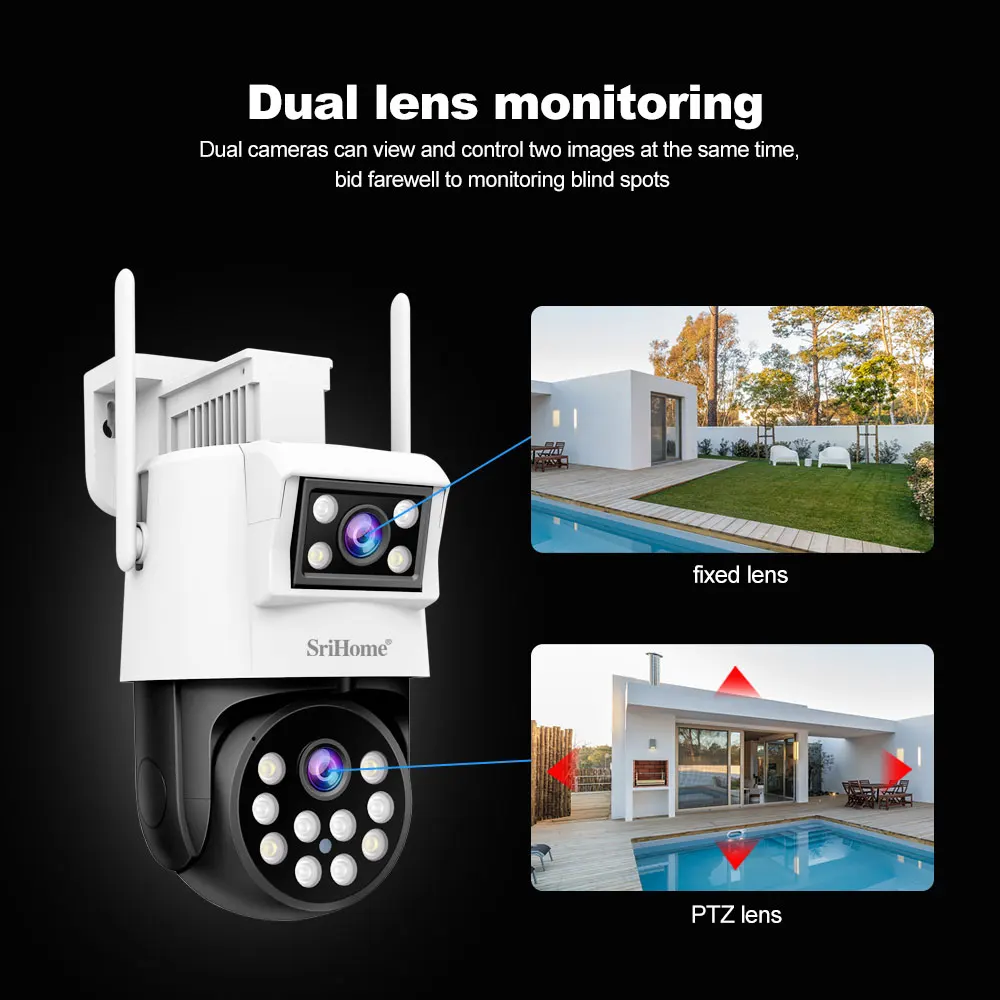 Srihome 4mp hd wifi dual objektiv ip kamera im freien ptz cam ai auto tracking sicherheit video überwachung cctv cam kameras