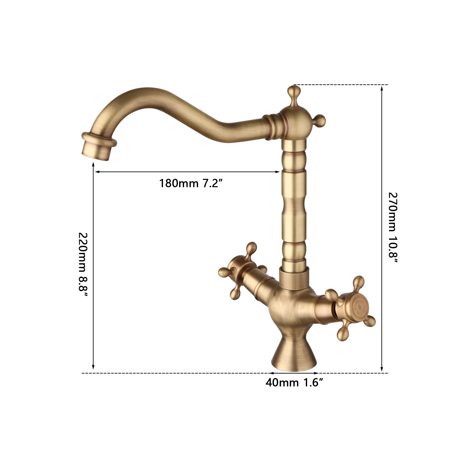 KEMAIDI Antique Brass Kitchen Faucet Dual Handle Faucets Hot And Cold Water Mixer with 360 Swivel Spout Deck Mounted Tap