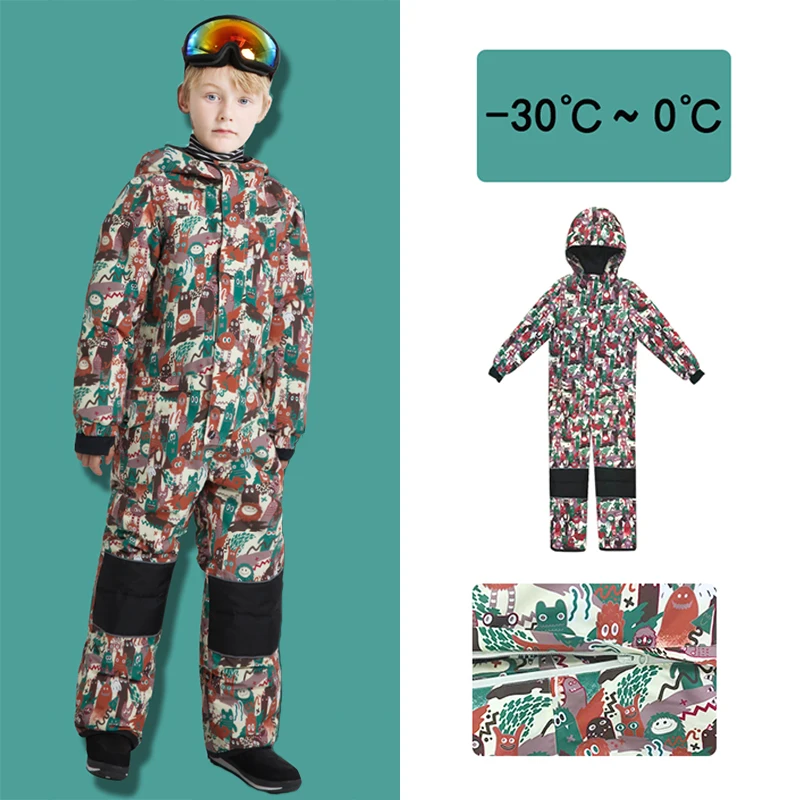 Children Ski Suits for Boys Girls Winter Thermal Thickening One-piece Snow Suits Waterproof Windproof Snowboarding Jumpsuits