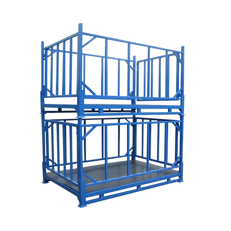 fo- Double-Layer Stackable Collapsible Steel Stillage Industrial Warehouse Cargo Storage Rack%