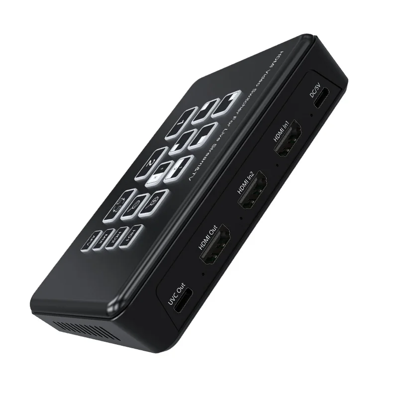 1080P Dual HDMI Live Streaming Video Mixer Switch 2in 1 Out Two Channel Live Broadcast Video Switcher Mic Line in Audio Mixing