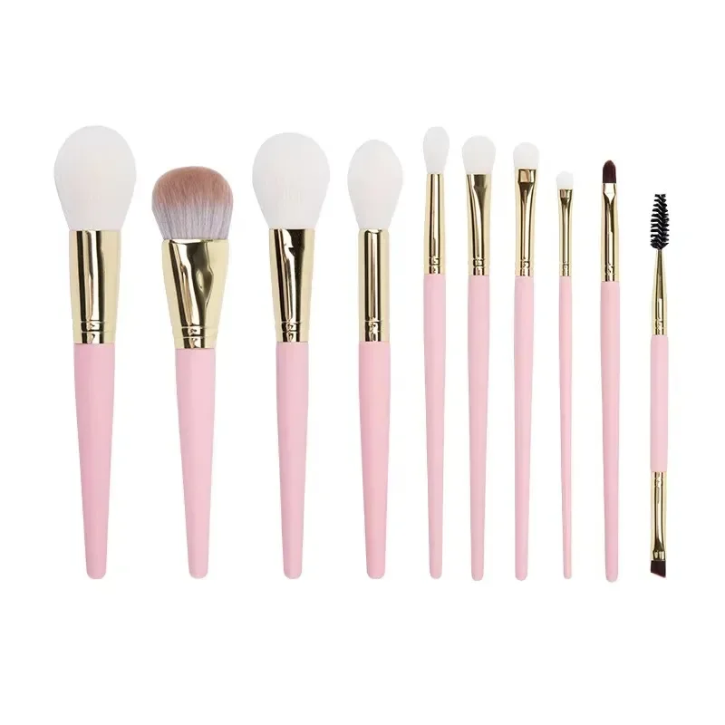 Hot Pink Makeup Set Essential 10 Natural Goat Hair Brush Concealer