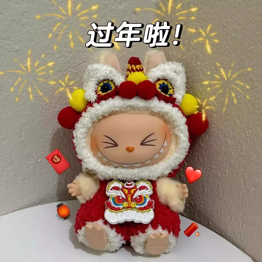 New Year Style Clothes 15-17cm Labubu Clothes Red Festive Attire Great Red Awakening Lion Clothes Dolls Accessories Labubu Ropa