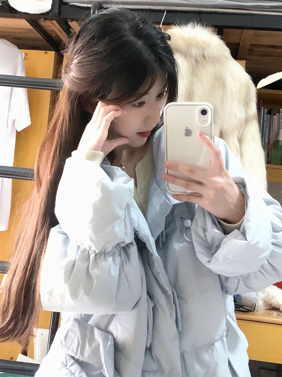 

Синяя утепленная хлопковая куртка Sweet Milk Blue, женская зимняя новинка в корейском стиле, свободного кроя, для студентов, теплая хлопковая одежда