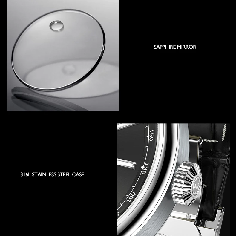 LOBINNI Orologi automatici da uomo 40MM Orologio di lusso 50M Orologio da polso meccanico impermeabile Cinturino in pelle zaffiro Quadrante semplice Data