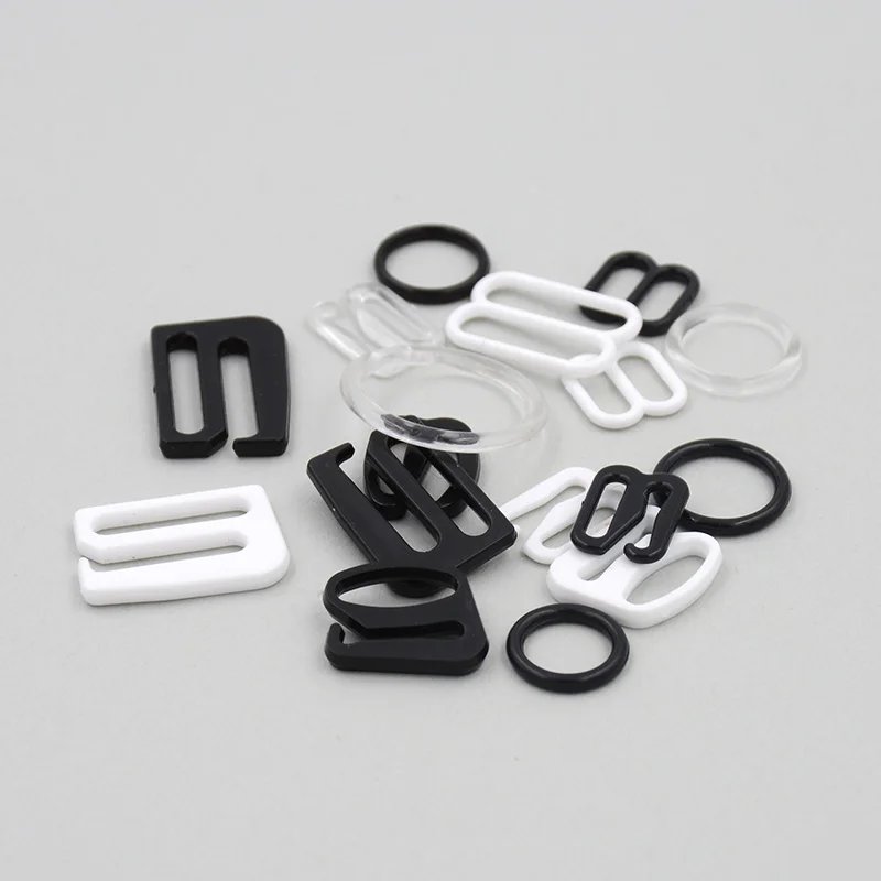 10 sets/lot white black type transparent bra rings and sliders strap adjusters buckles clips underwear adjustment DIY accessori