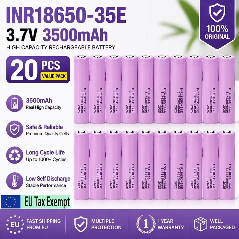 Image of Neue INR18650 35E 3500mAh wiederaufladbare Lithium-Batterie, 30A Hochleistungsentladung, geeignet für kleine Handbohrer-Akkus in Elektrowerkzeugen.