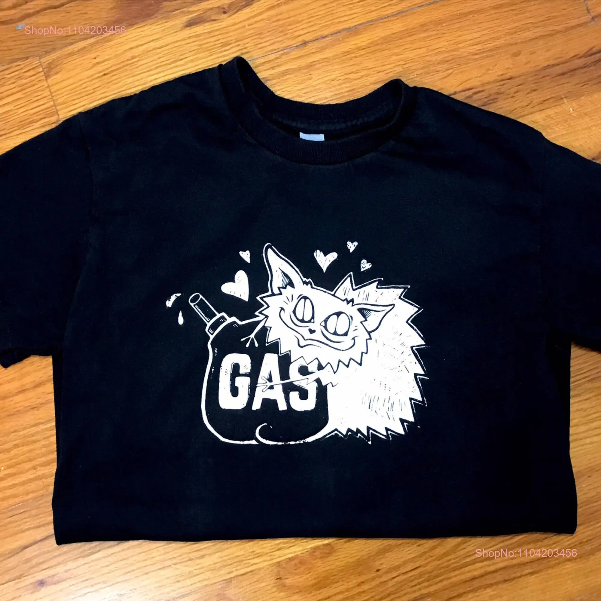 Hand printed Biscuit his Gas Can T Shirt by artist Alternate Bazaar Art Original silkscreen ink print on 100 Cotton pre shrunk