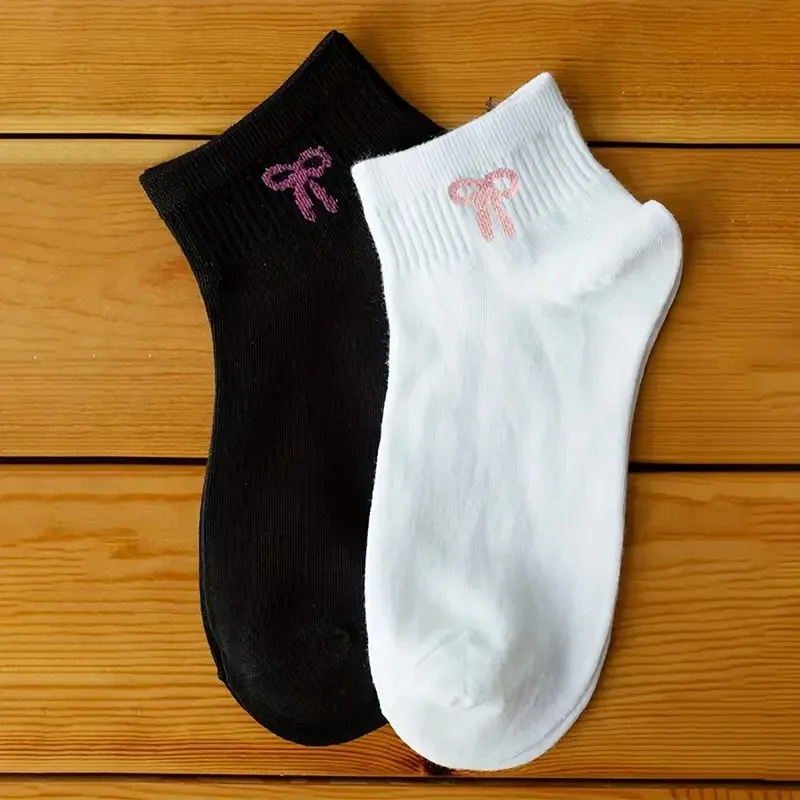 5/10 Paar Damen-Socken mit niedlichem Schleifenmuster, mittellange Socken für Frühling und Sommer, schweißabsorbierend, atmungsaktiv, weich und bequem, Freizeitsocken – Detail 7