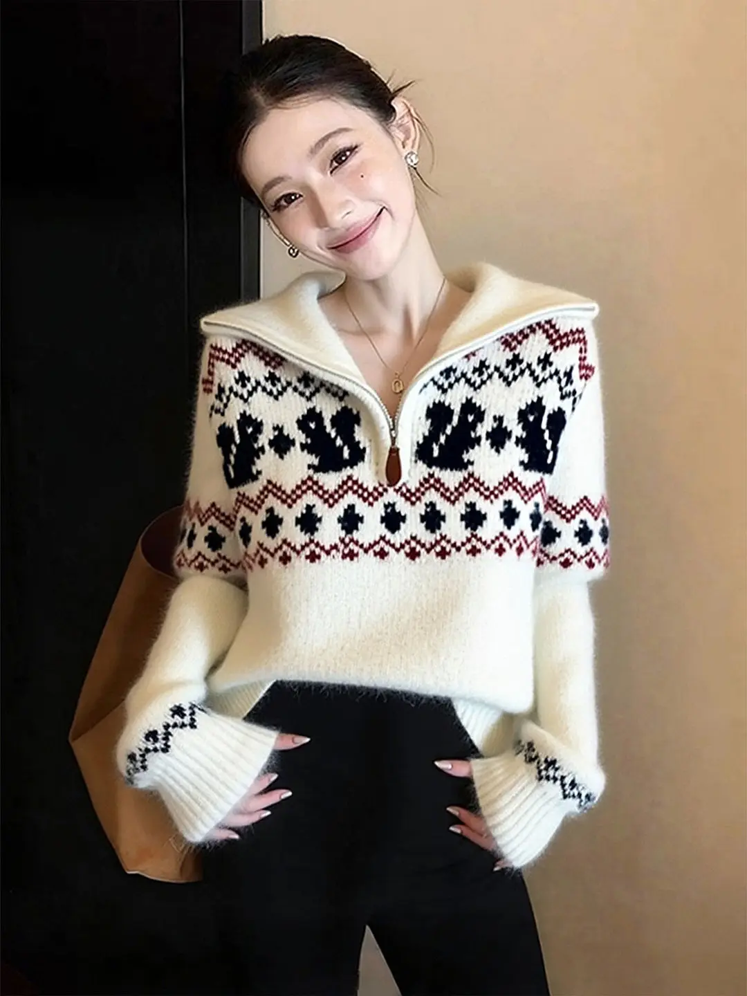 

Новый мягкий вязаный свитер 2026 года для женщин, с узором Fair Isle, желто-коричневый, теплый, комфортный, свободного кроя, с длинными рукавами