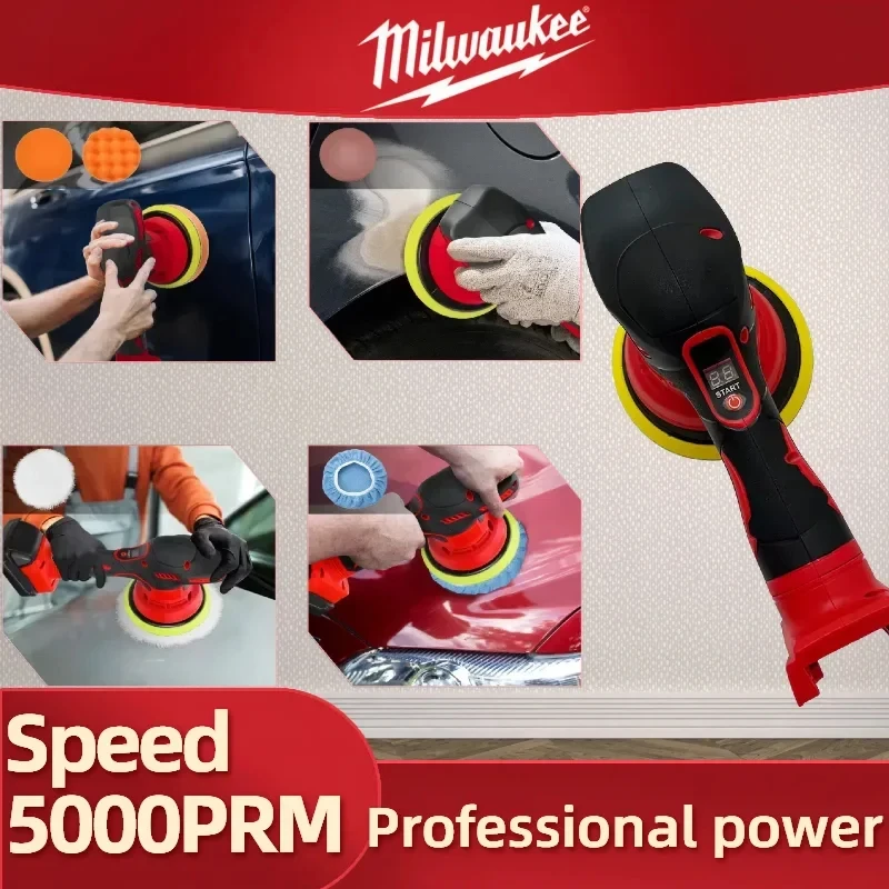 Milwaukee 18V Cordless Polisher 8 Speed Digital Display Buffer with 5.0Ah Battery for Auto Detailing Waxing Paint Correction