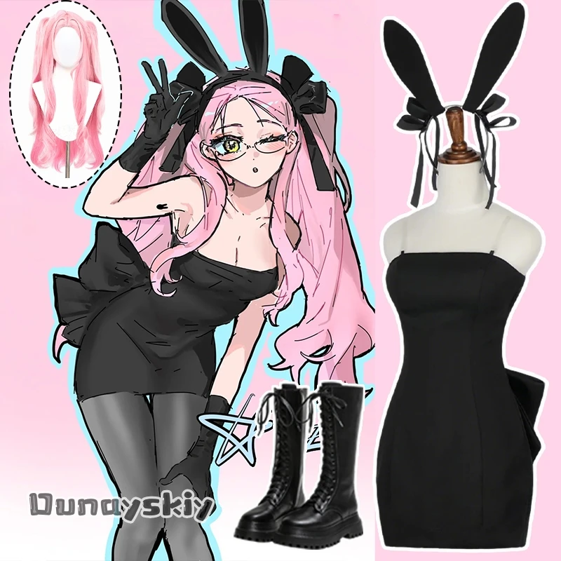 Alien Stage MIZI 3er Aniversario Rabbit Cafe Colaboración Cosplay Disfraz {Anna zhang Online} Vestido negro elegante de corte A para mujer