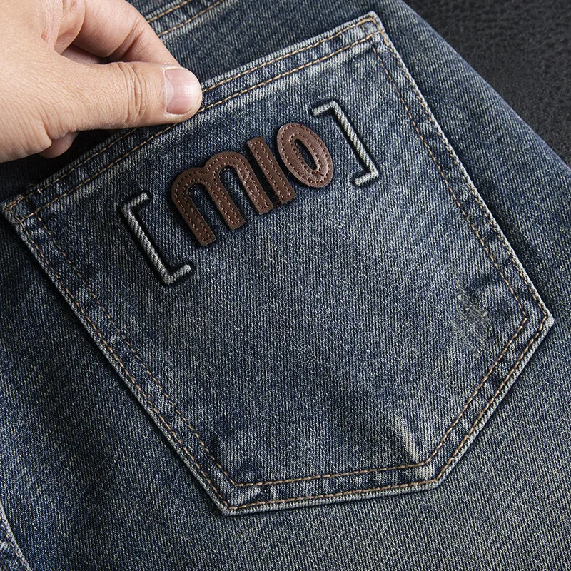 Trendy brand high-end jeans men's slim fit elastic American retro washed fashionable casual versatile trend long pants