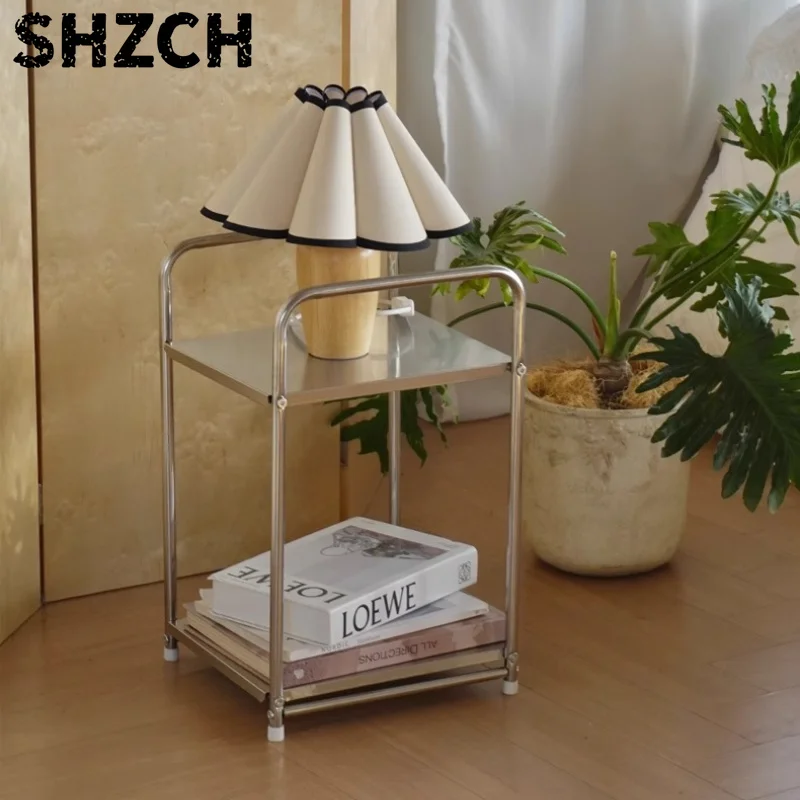 Ins Stainless Steel End Tables Minimalist Home Organizer Living Room Storage Shelves Bedhead Multi Layer Cart Storage Solution - view 6