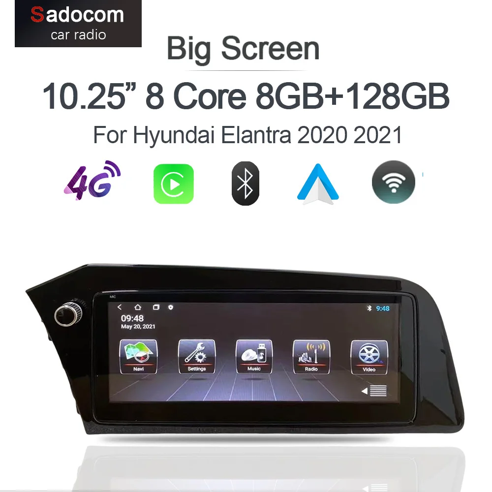 10.25' IPS 720P 8G+256G CarPlay Android 14.0 Car Radio Player GPS DSP WIFI Stereo Autoradio For Hyundai Elantra 2020 2021 2 DIN