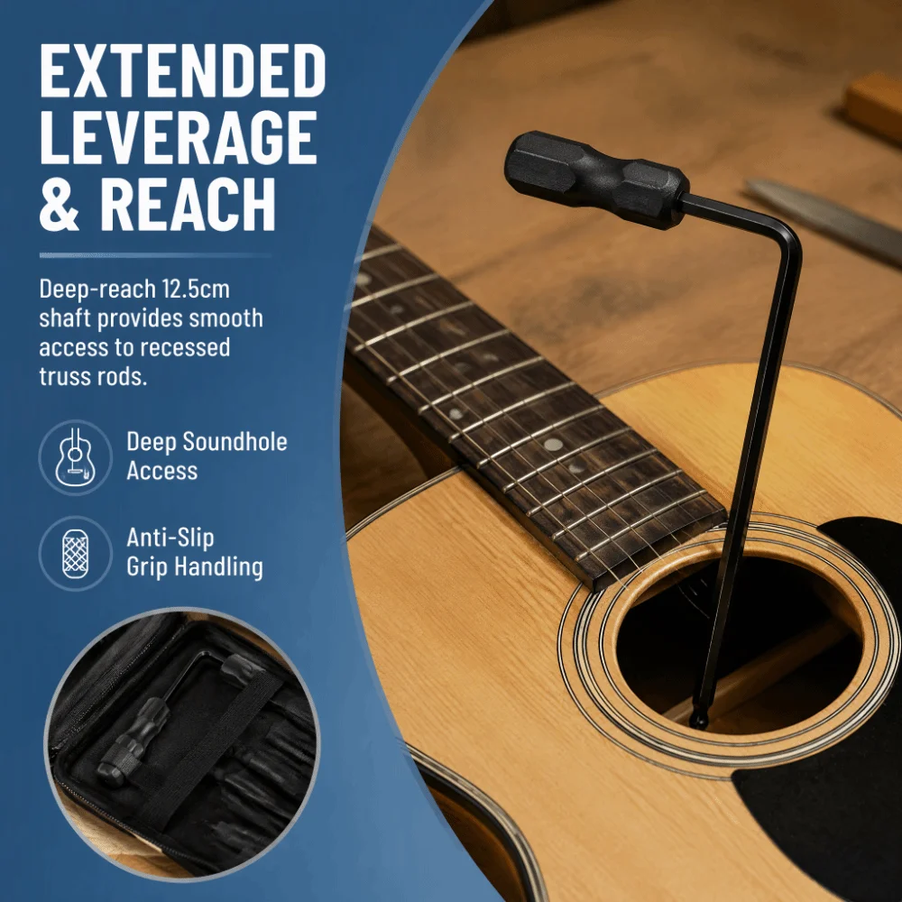 L Shape Truss Rod Wrench Extended Handle Metal Material Guitar Hex Wrench 5 mm(0.20 in) Size Black Color Neck Adjustment Tool