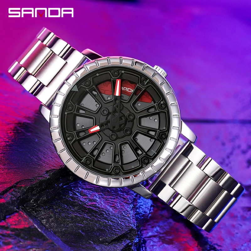 SANDA Men Watch Fashion Racing Watch 360 ° Rotating Dial Relógio De Aço Inoxidável 2023 Novo Luxo Personalizado Relógio Mens À Prova D 'Água