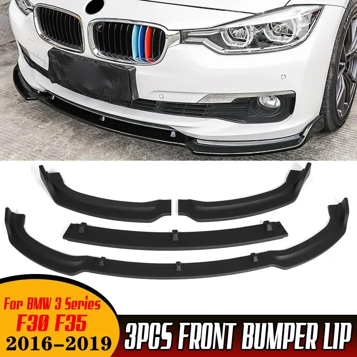 

New 3PCS Car Front Bumper Splitter Lip Spoiler Protector Cover Guard Deflector Lips For BMW 3 Series F30 F35 2016-2019 Body Kit