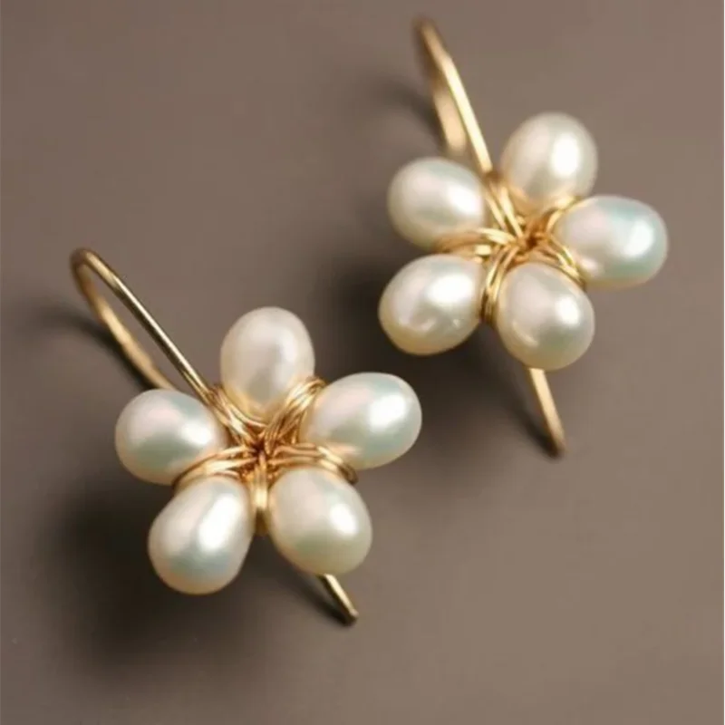 KSRA 2024 New Korean Trend Flower Shape White Color Pearls Exquisite Earrings For Women Birthday Party Jewelry