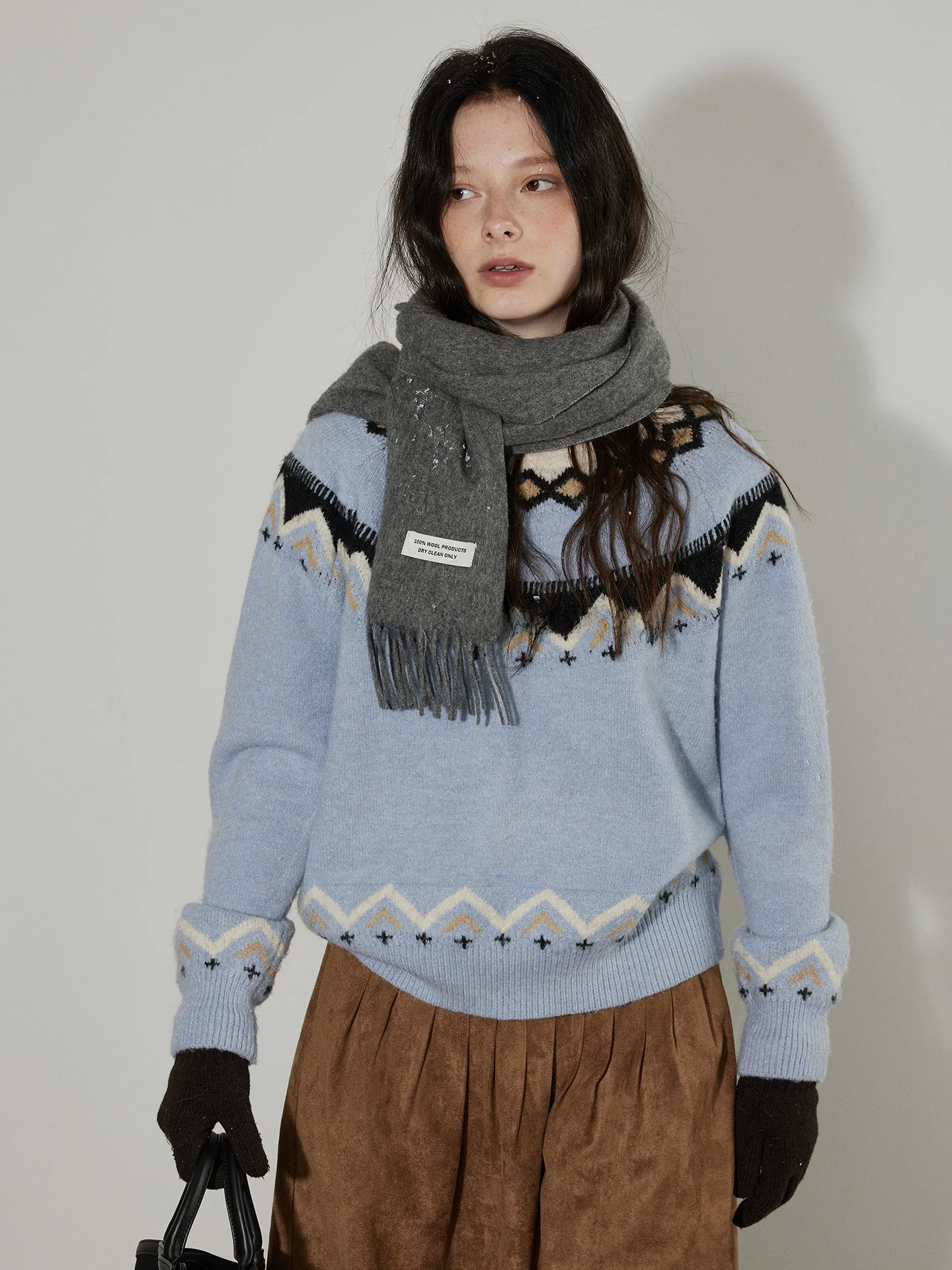 

Loose Knitted Thiened Sweater Women Winter New Sle Fair Isle Geometric Patterned Cowl Ne Pullover Casual Comfortable Top