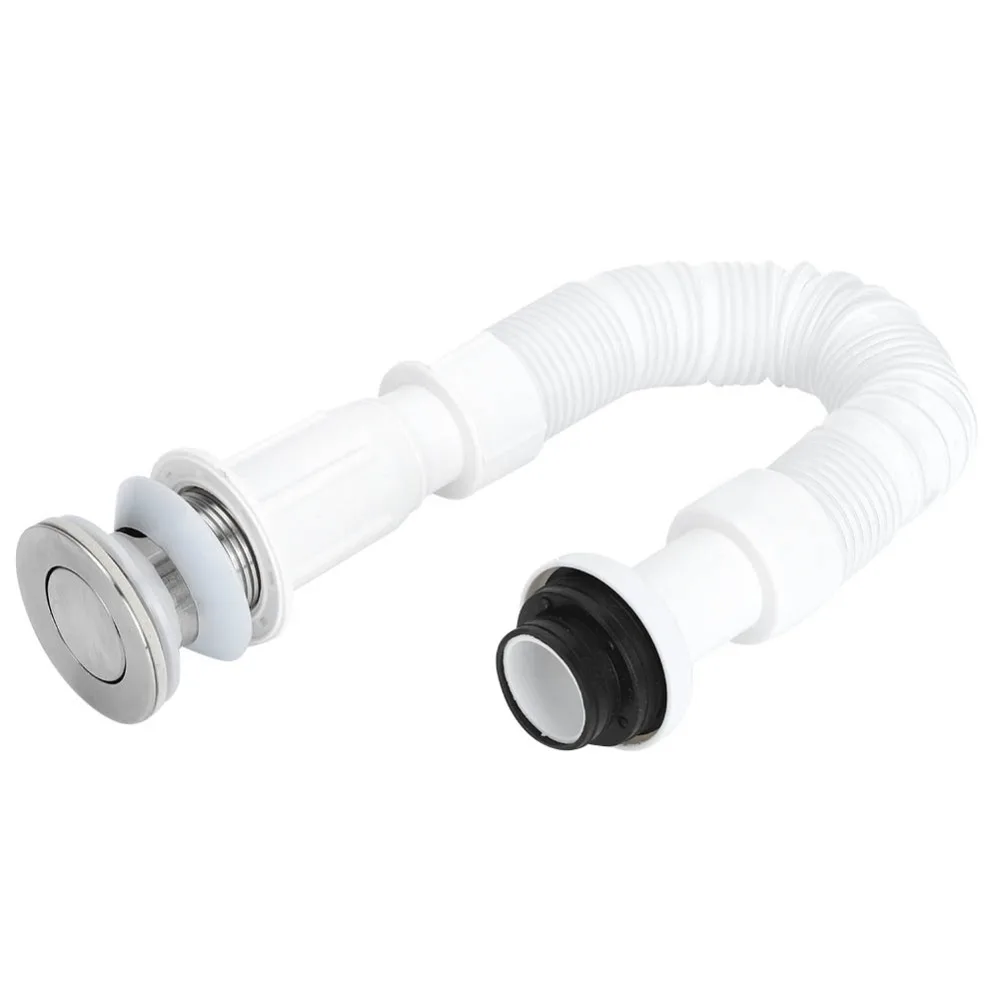 1.46In Hole Diameter Sink Drain Pipe Stainless Steel Plastic OdorProof Basin Drain Pipe S Bend Shape Drain Pipe