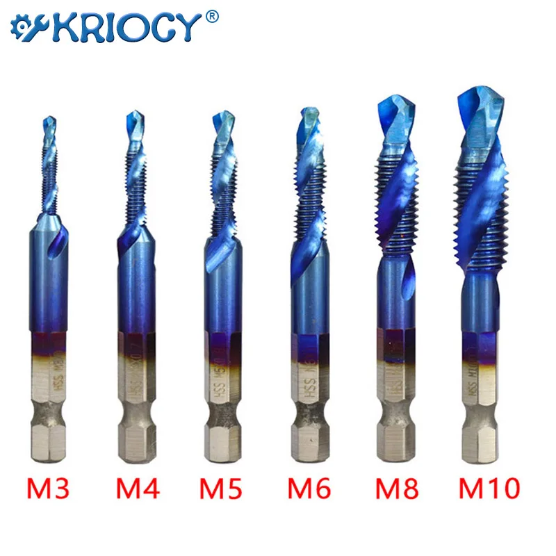 1/6Pcs Tap Drill Bit Set Hex Shank Titanium Plated HSS Screw Thread Bit Screw Machine Compound Tap M3 M4 M5 M6 M8 M10 Hand Tools