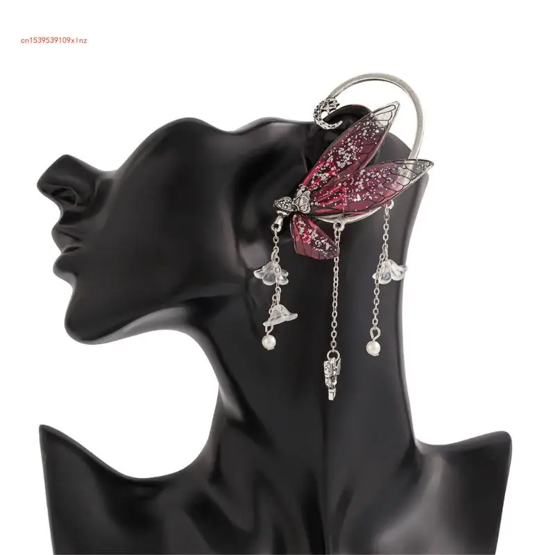 Fariy Wing Ear Cuffs for Women Girls, Butterfly Tassels Ear Wrap