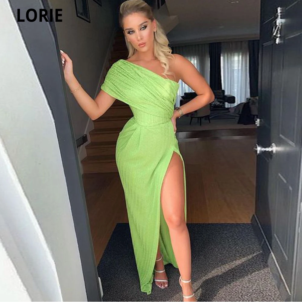 

LORIE Green Mermaid Evening Dresses One Shoulder Slit Prom Dresses Polyester Formal Party Dress Arabic Aso Ebi Robes De Soirée